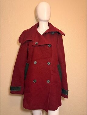Mackage Red Wool Peacoat Genuine Leather Trim SP